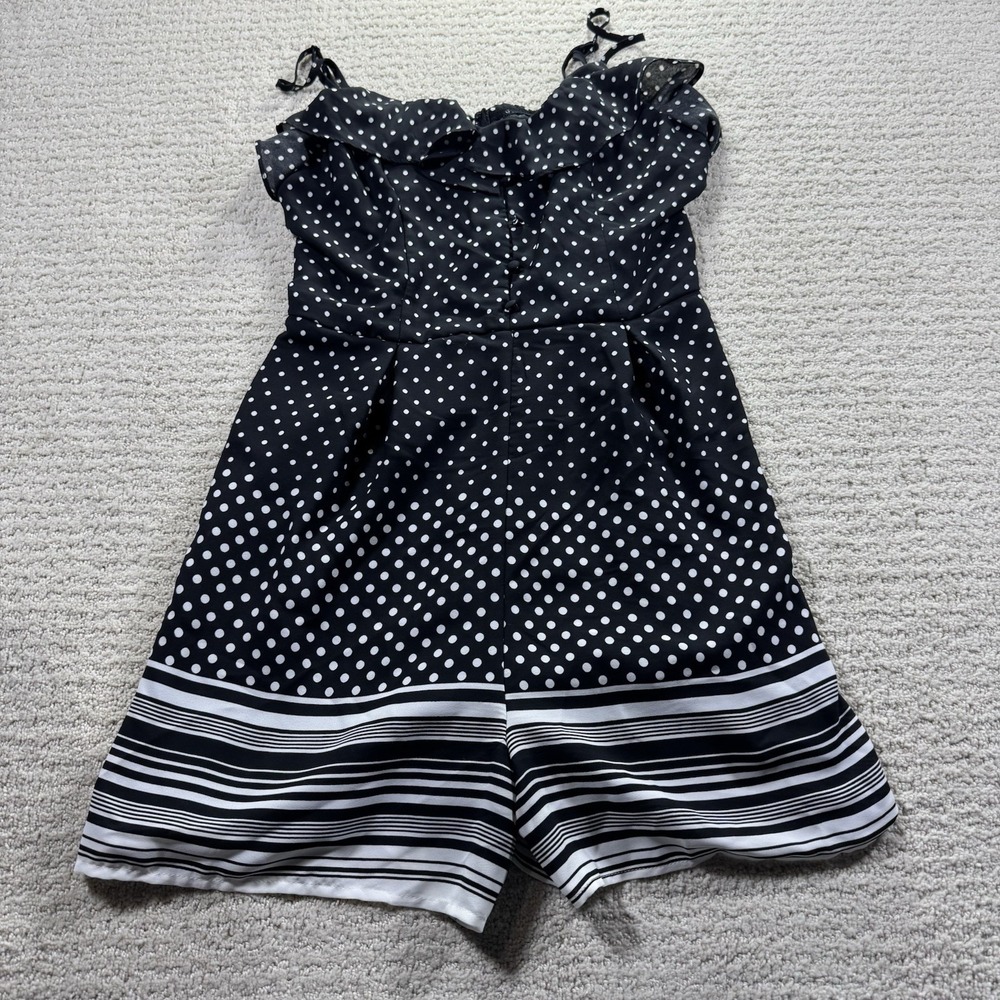 Francesca's Blue‎ Rain Shorts Romper Womens LG Black White Polka Dot Sleeveless